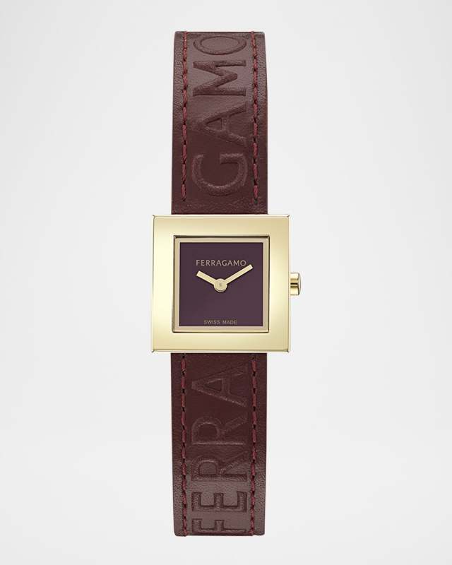 Ferragamo Portrait 20X20MM IP Yellow Gold Leather Watch